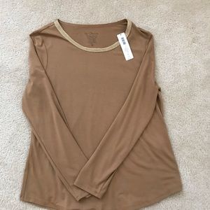 New Chico’s gold braided neckline knit top